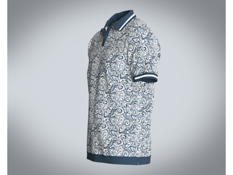 Men Open Collar Printed Polo 3D Model