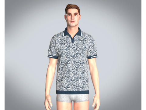 Men Open Collar Printed Polo 3D Model