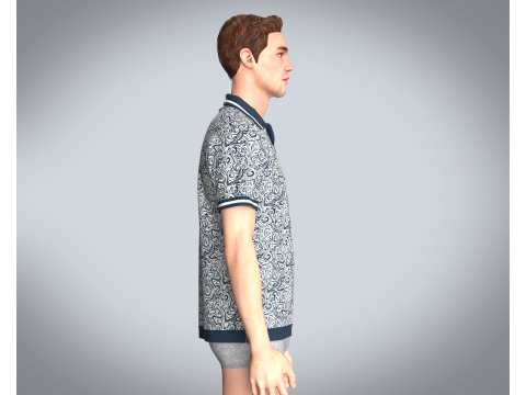 Men Open Collar Printed Polo 3D Model