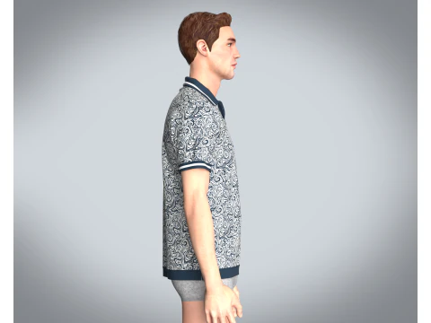 Men Open Collar Printed Polo 3D Model
