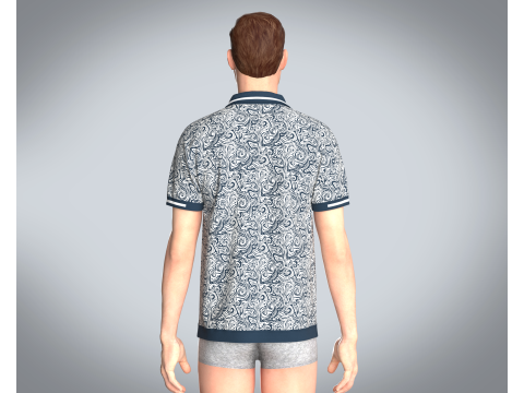Men Open Collar Printed Polo 3D Model