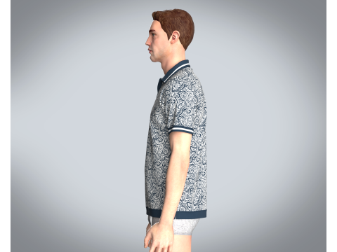 Men Open Collar Printed Polo 3D Model