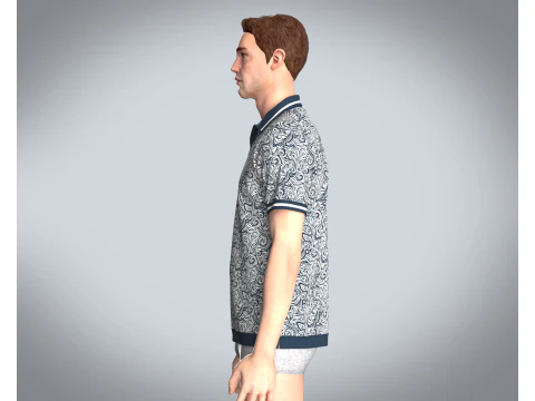 Men Open Collar Printed Polo 3D Model