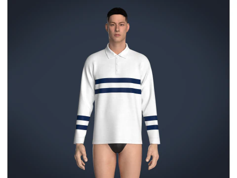Mens Blue Stiped Polo 3D Model