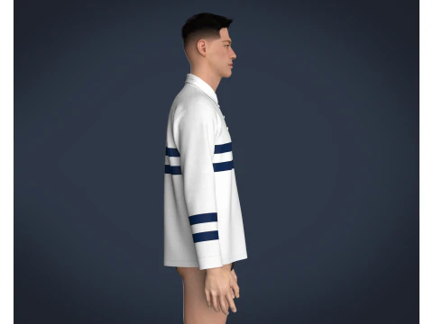 Mens Blue Stiped Polo 3D Model