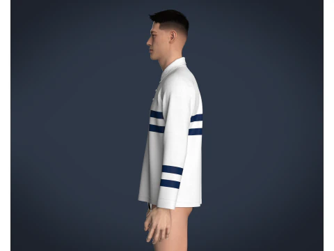 Mens Blue Stiped Polo 3D Model
