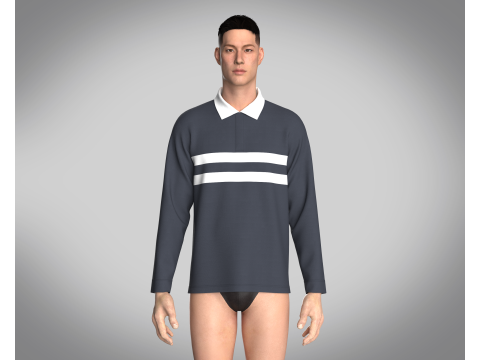 Men Blue and White Polo Modelo 3D