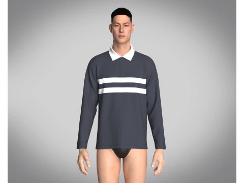 Men Blue and White Polo 3D Model