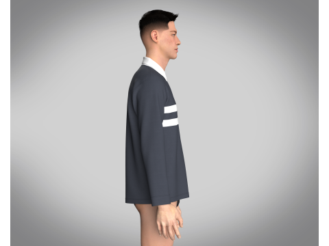 Men Blue and White Polo Modelo 3D