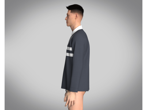 Men Blue and White Polo Modelo 3D