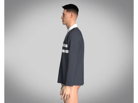 Men Blue and White Polo 3D Model