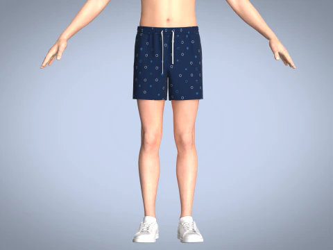 Men Short Pant - Blue 3D Model