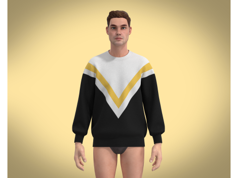 Men Black And White Sweatshirt 3D मॉडल