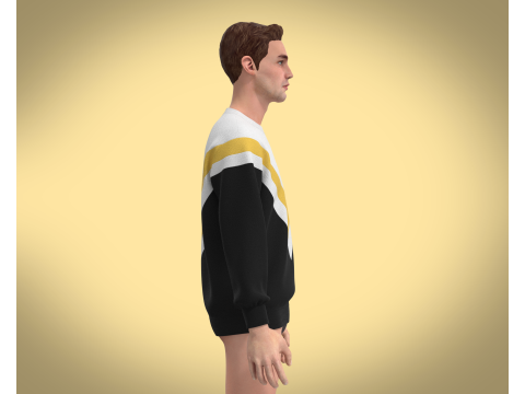 Men Black And White Sweatshirt 3D मॉडल