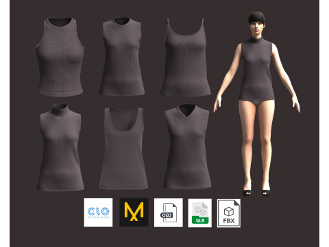 Ladies Tank Tops - 6 Styles Pack Modèle 3D