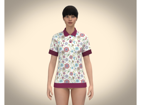 Ladies Print Polo Shirt 3D Model