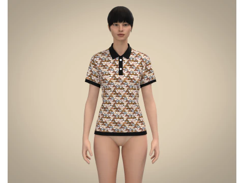 Ladies Printed Polo Tops V1 3D Model