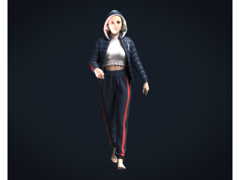 Girls Outfit - Puffer Jacket with Jogger 3Dモデル