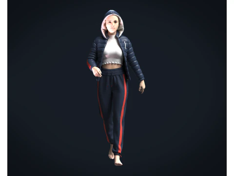 Girls Outfit - Puffer Jacket with Jogger 3D Model