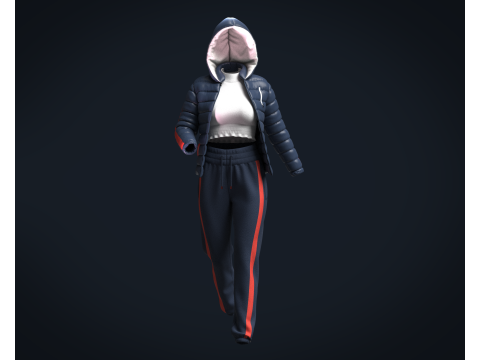 Girls Outfit - Puffer Jacket with Jogger Model 3D