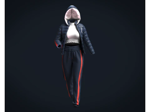 Girls Outfit - Puffer Jacket with Jogger 3D Model