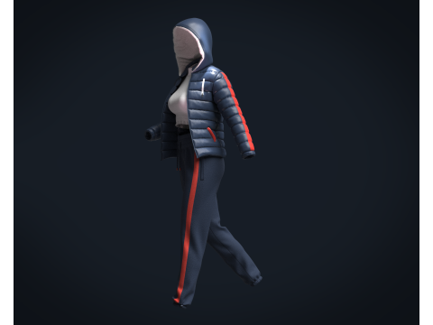 Girls Outfit - Puffer Jacket with Jogger Model 3D