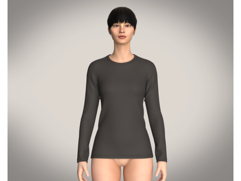 Girls Long Sleeve Tshirt-Single Color 3D Model