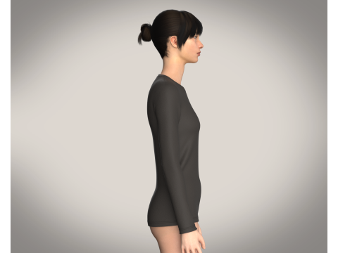 Girls Long Sleeve Tshirt-Single Color 3D Model