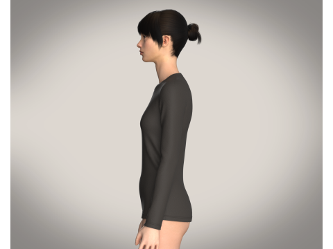 Girls Long Sleeve Tshirt-Single Color 3D Model