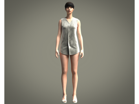 Girls Long Koti Modello 3D