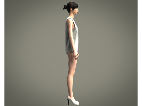 Girls Long Koti Modello 3D