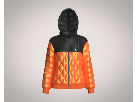 Girls Puffer Hoodie With Red And Black 3D Model
