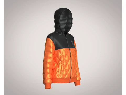 Girls Puffer Hoodie With Red And Black 3D Model