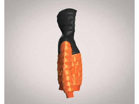 Girls Puffer Hoodie With Red And Black 3D Model