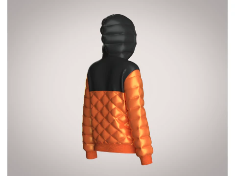 Girls Puffer Hoodie With Red And Black 3D Model