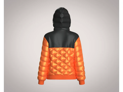 Girls Puffer Hoodie With Red And Black 3D Model