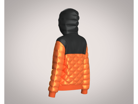Girls Puffer Hoodie With Red And Black 3D Model