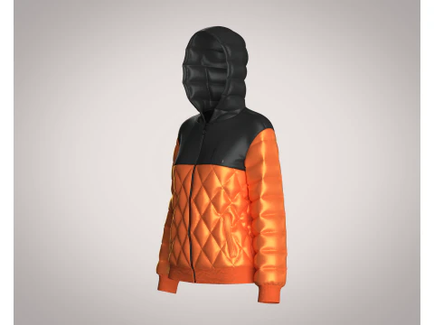 Girls Puffer Hoodie With Red And Black 3D Model