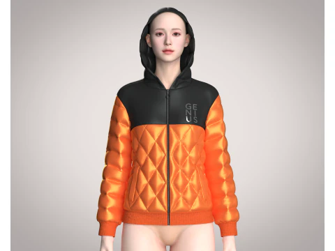 Girls Puffer Hoodie With Red And Black 3D Model