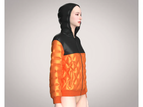 Girls Puffer Hoodie With Red And Black 3D Model
