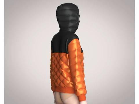 Girls Puffer Hoodie With Red And Black 3D Model