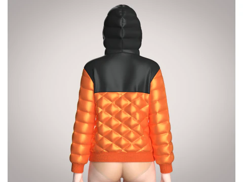 Girls Puffer Hoodie With Red And Black 3D Model