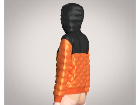 Girls Puffer Hoodie With Red And Black 3D Model