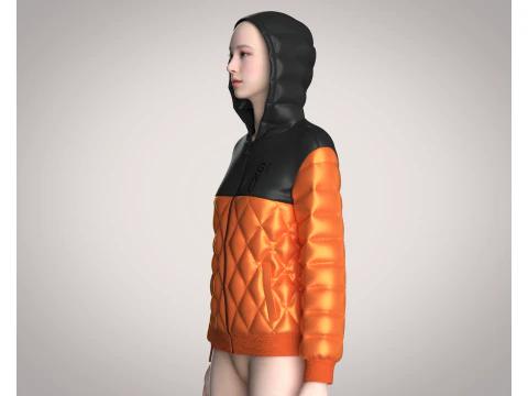 Girls Puffer Hoodie With Red And Black 3D Model