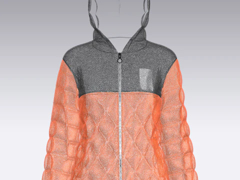 Girls Puffer Hoodie With Red And Black 3D Model