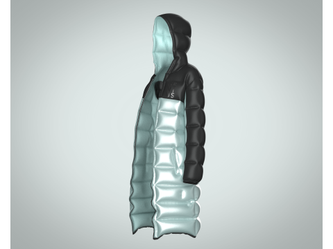 Girls Puffect Long Line Puffer Hoodie 3D मॉडल