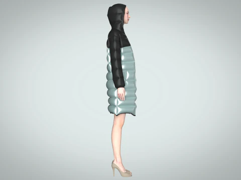 Girls Puffect Long Line Puffer Hoodie 3D Model