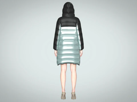 Girls Puffect Long Line Puffer Hoodie 3D Model