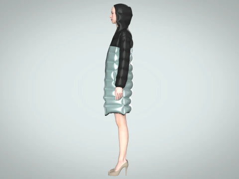 Girls Puffect Long Line Puffer Hoodie 3D Model