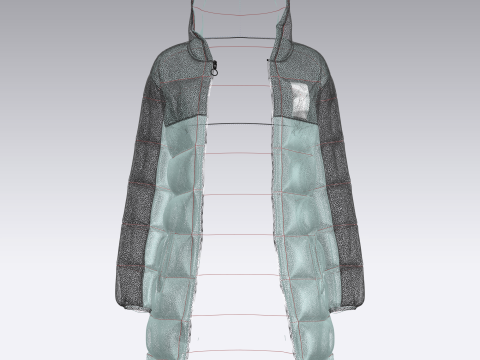 Girls Puffect Long Line Puffer Hoodie 3D मॉडल